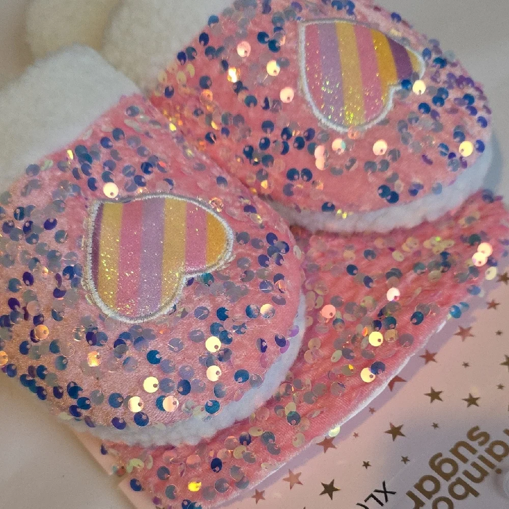 Rainbow Sugar Slippers and Sleeping Mask Set NWT Girl's Size 3/4
